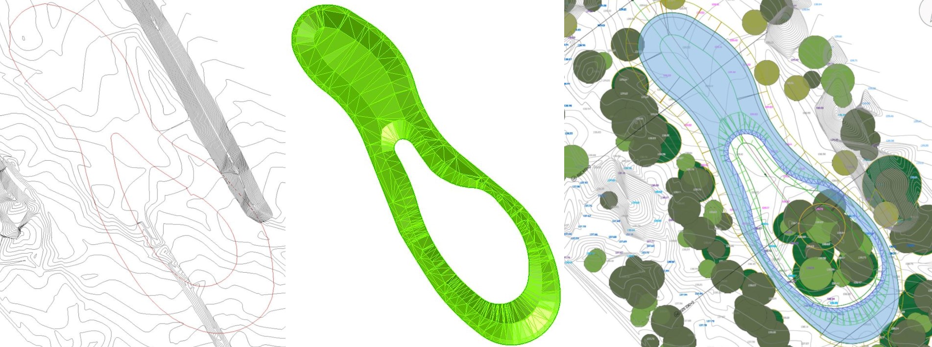 CAD-gestützte Gewässermodellierung: Bestandsgelände, 3D-Modell, fertiger Plan